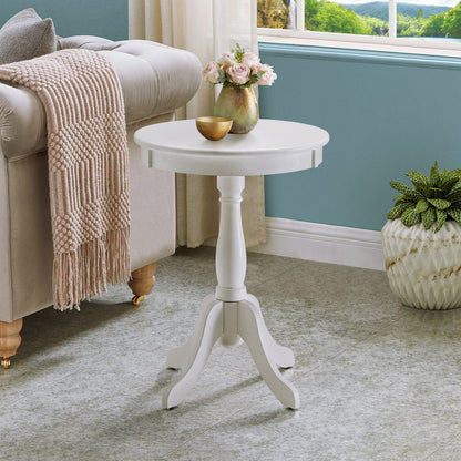 White Round Side Table with Pedestal - 18.5" Diameter for Living Room