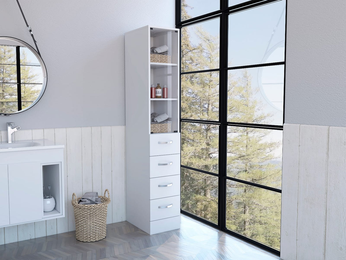 Preston Linen Cabinet - 3 Shelves, 4 Drawers - Bathroom Storage