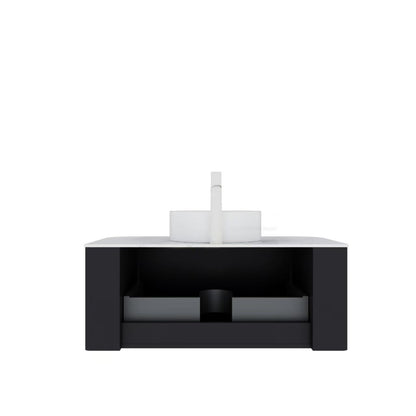 Modern Wall-Mounted Bathroom Vanity with Ceramic Basin, White Black