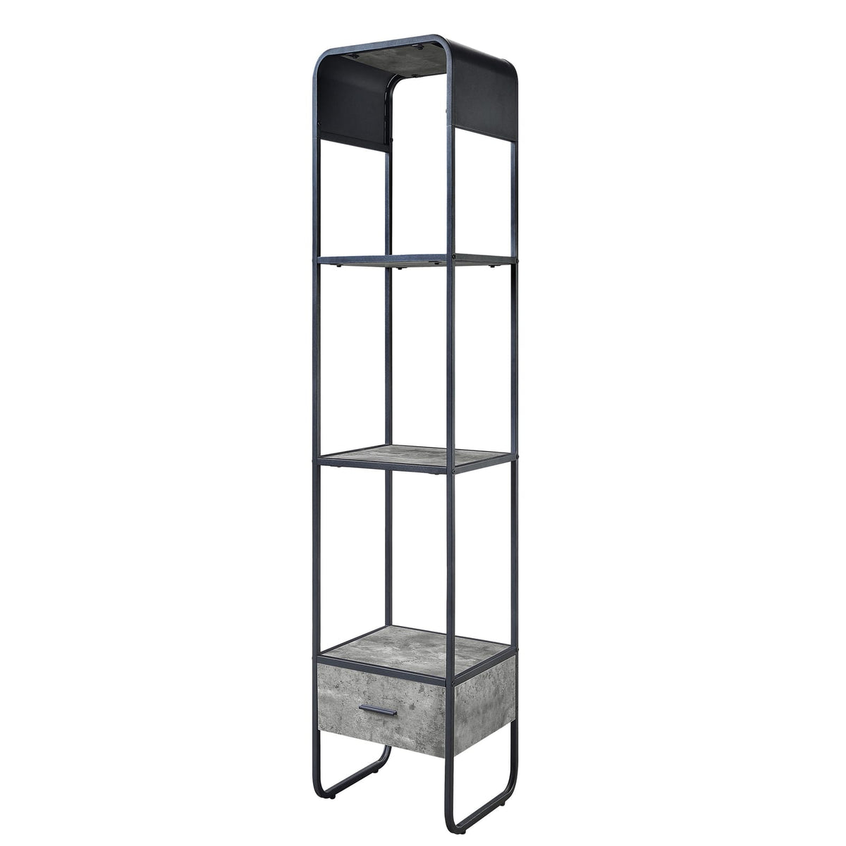 2-Shelf Side Pier with Drawer - Concrete Grey Black for Living Room
