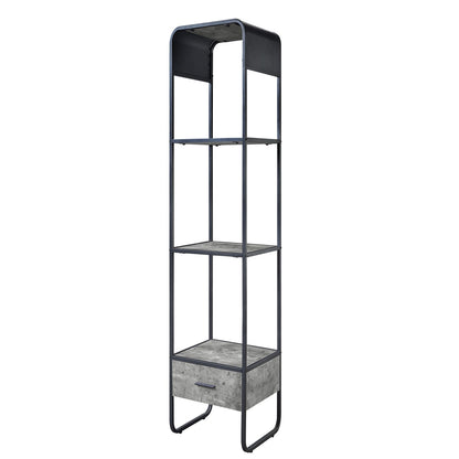 2-Shelf Side Pier with Drawer - Concrete Grey Black for Living Room