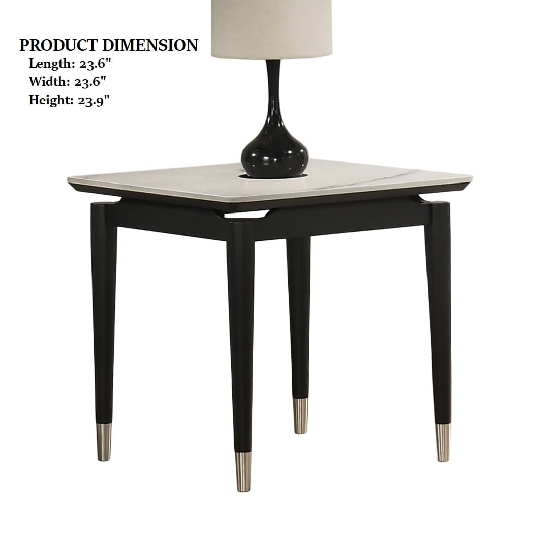Contemporary End Table - Black & White Sintered Stone
