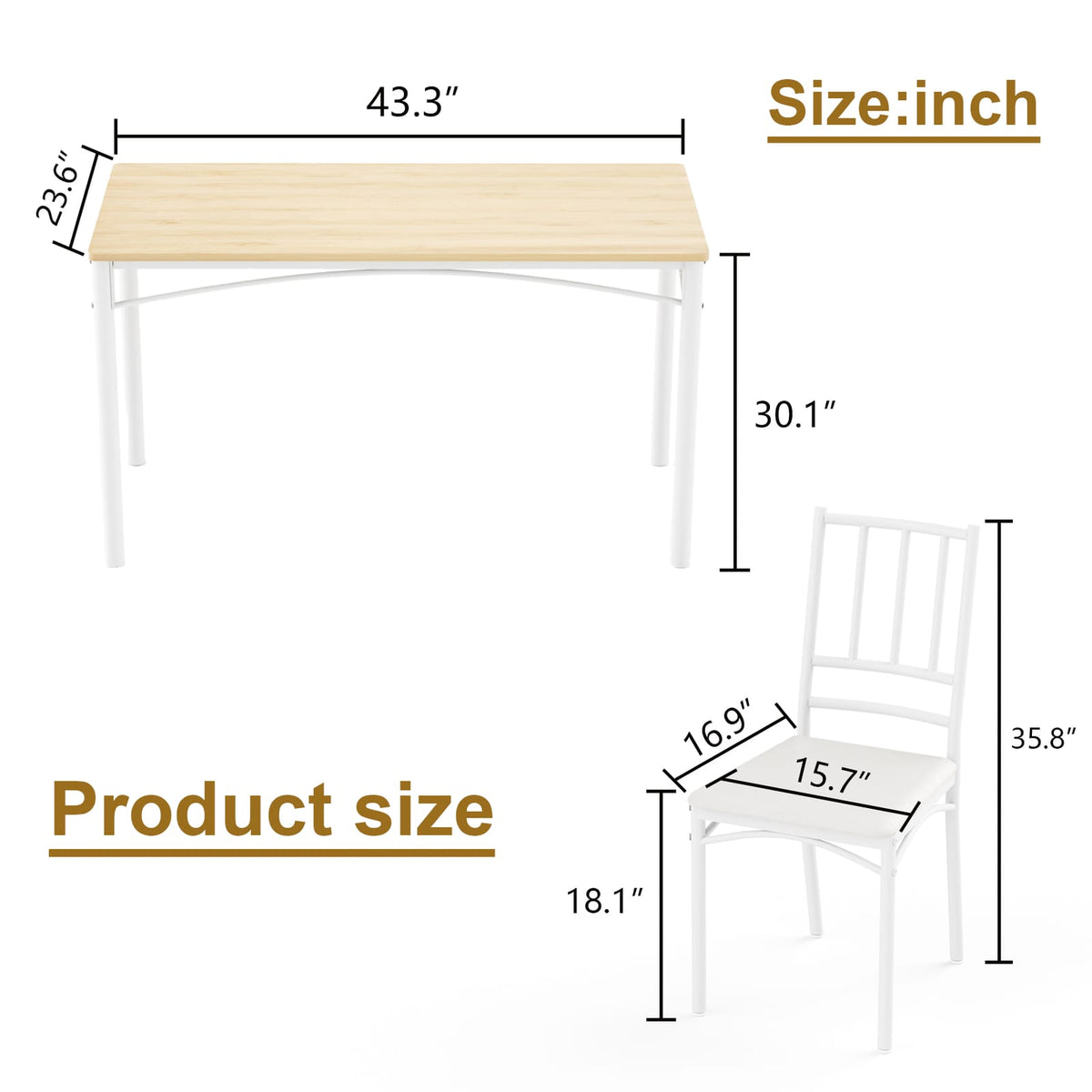 4-Person Dining Table Set - Natural White Industrial Style for Dining Room