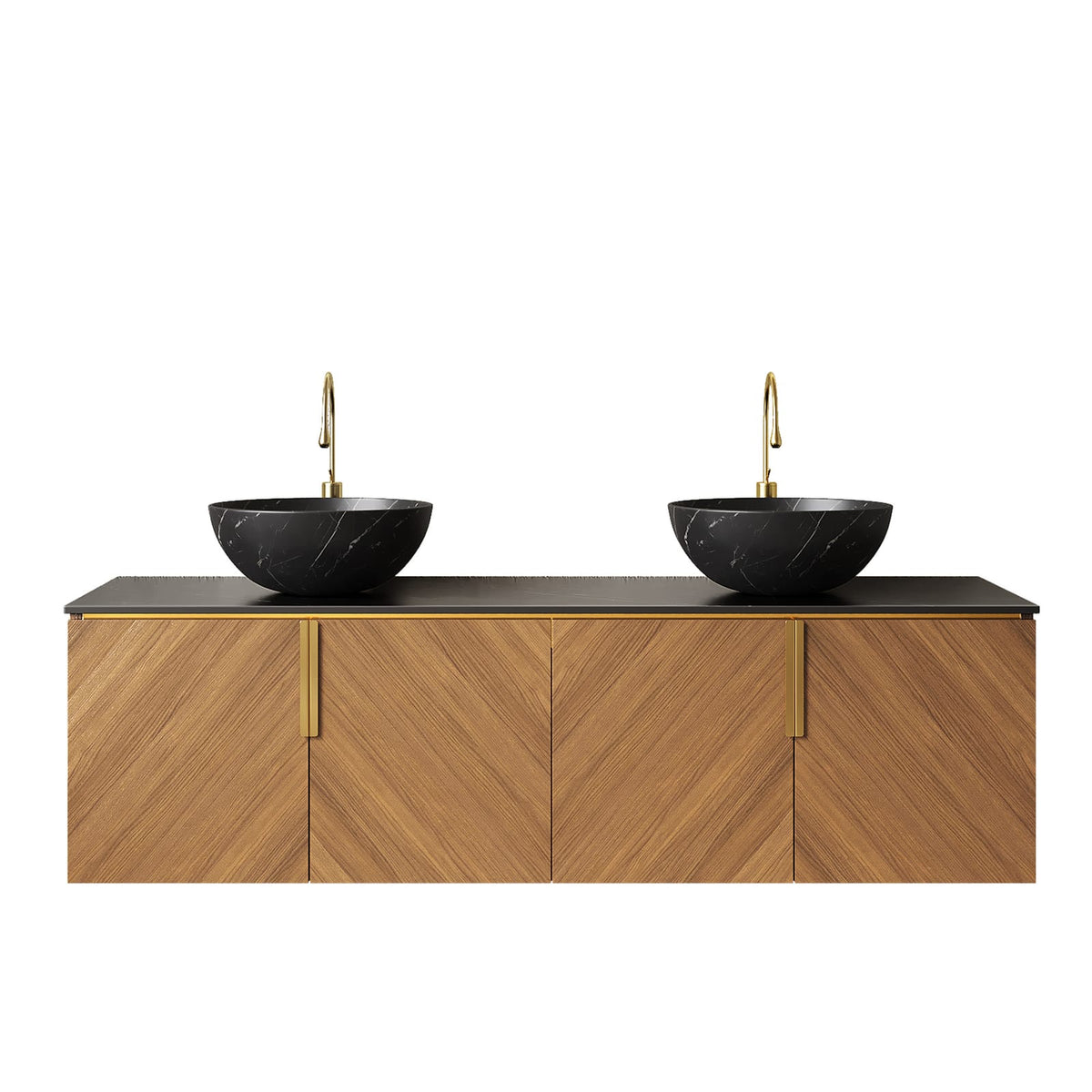 60 Inch Black Oak Bathroom Vanity with Sinks and Soft-Close Storage