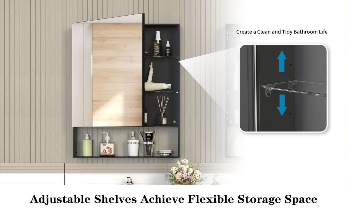 Black Bathroom Mirror with Storage Cabinet