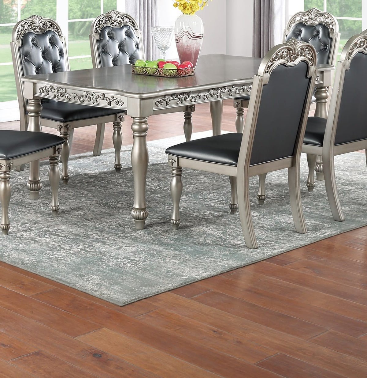 Gray Rectangular Dining Table with 6 Chairs