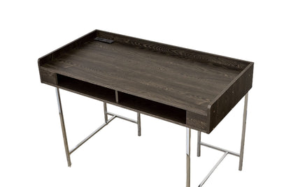 Contemporary Brown Chrome Metal Computer Desk with Drawer Storage