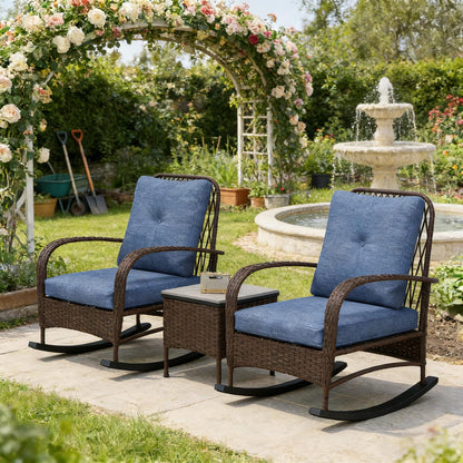Brown Dark Blue Rattan Bistro Set for Your Patio Garden