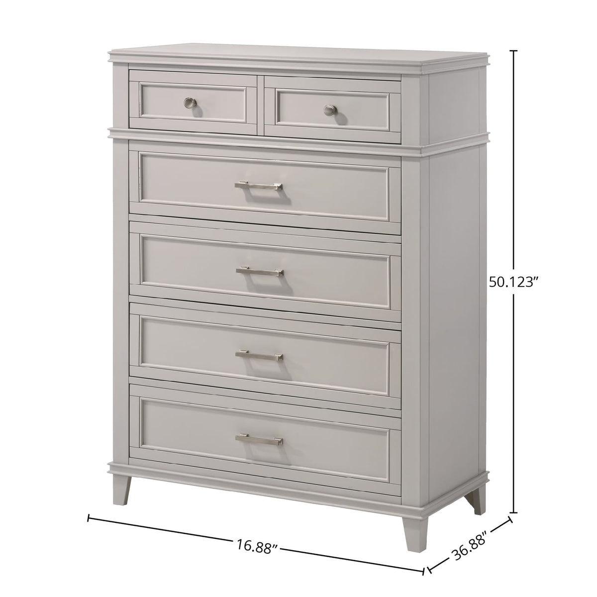 Gray Solid Wood Chest with 5 Drawers for Bedroom Storage