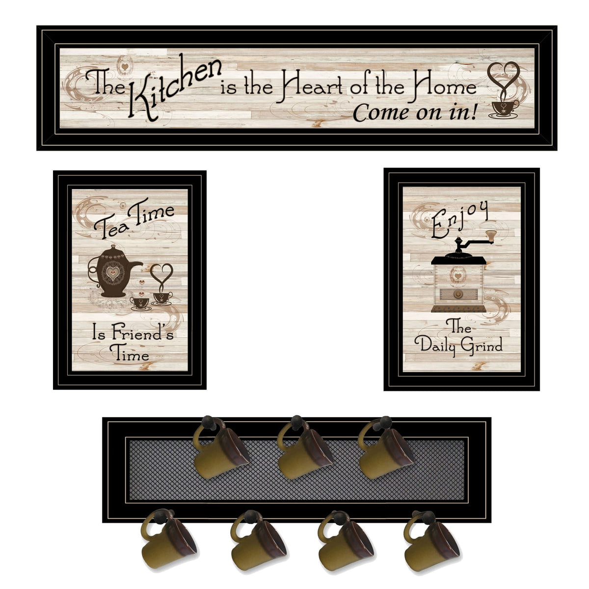 Black IV 4-Piece Kitchen Vignette with Mug Rack