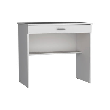 White Computer Desk with Drawer & Shelf - Compact Workstation for Home Office