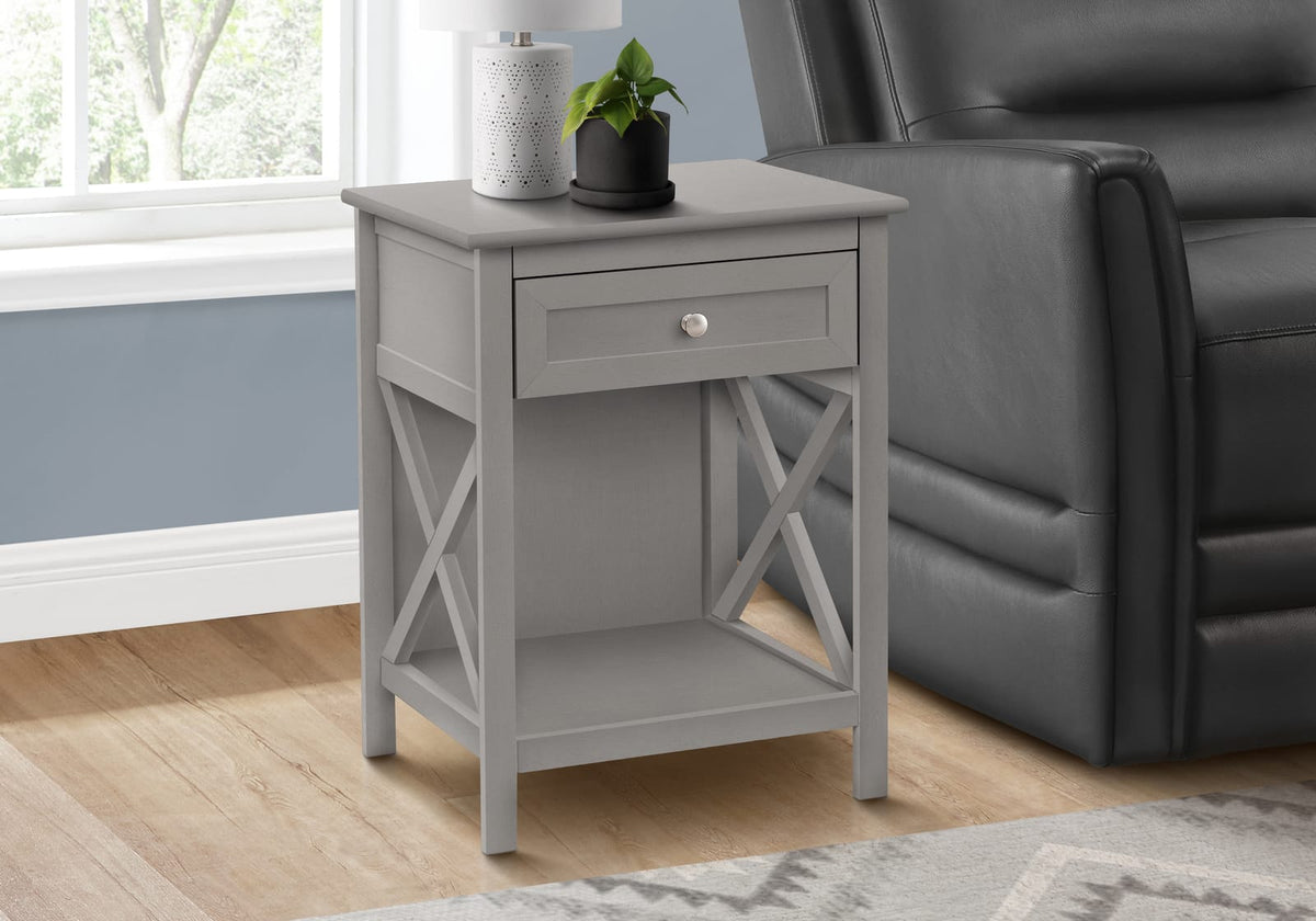 Grey MDF Accent Table - 2 Tier Storage Nightstand for Living Room