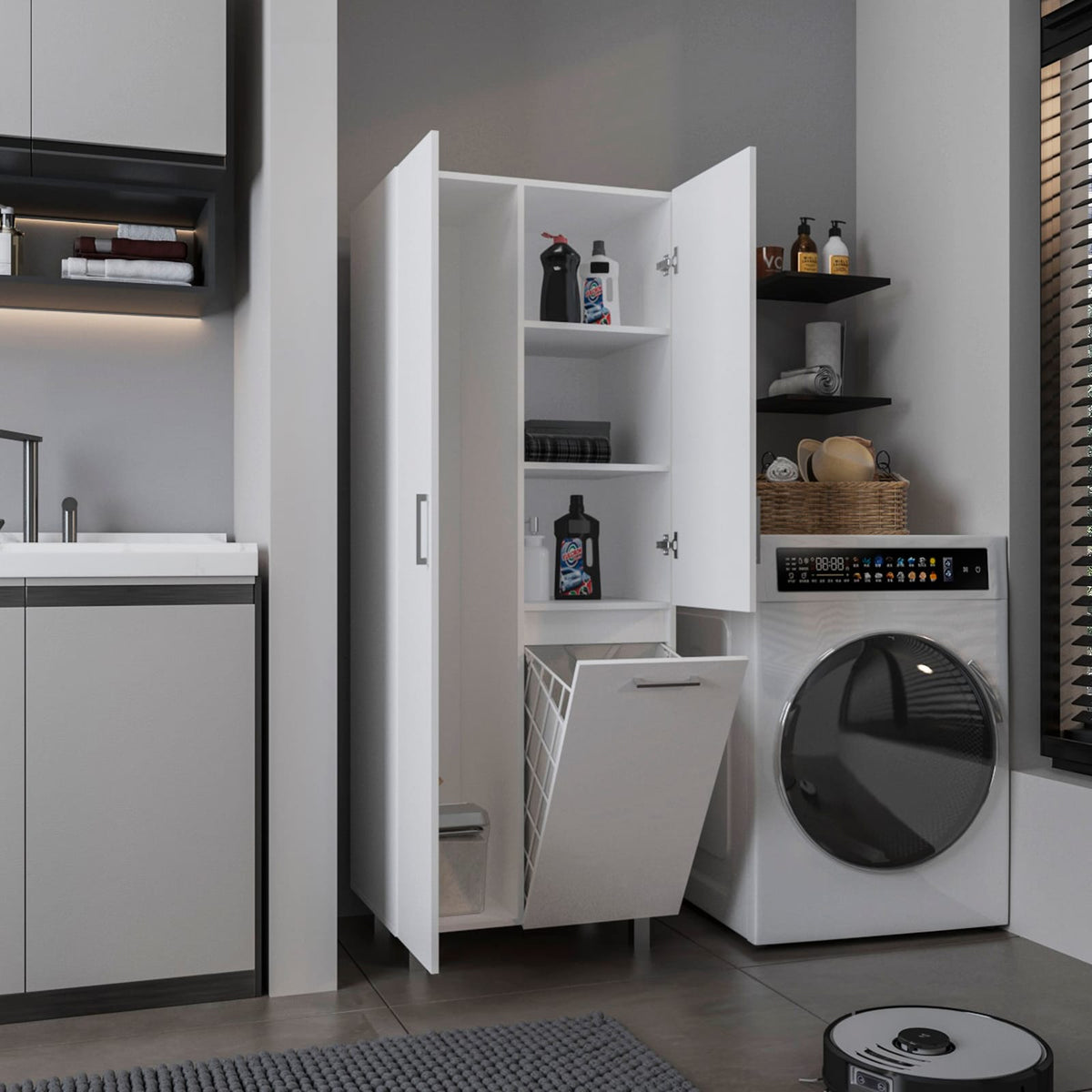 70.9" White Storage Cabinet - Smart Organization