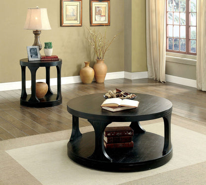 Antique Black Round End Table - 22" Storage Shelf for Living Room