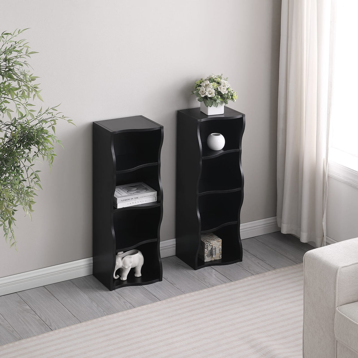 Black MDF Adjustable Shelf for Bedroom Storage and Display for Living Room