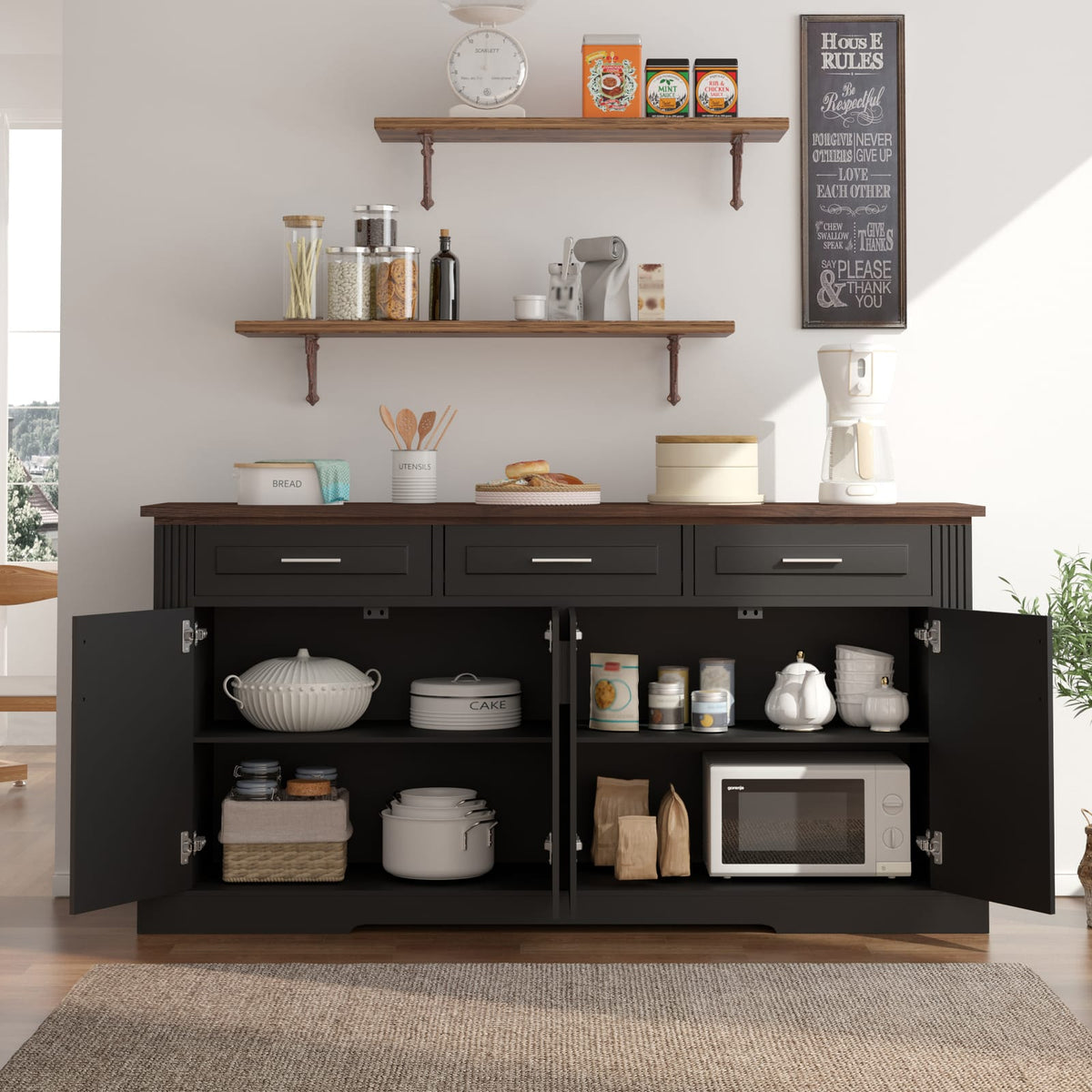 63" Fluted Sideboard Buffet Cabinet - Modern Kitchen Storage Console