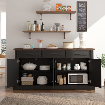 63" Fluted Sideboard Buffet Cabinet - Modern Kitchen Storage Console