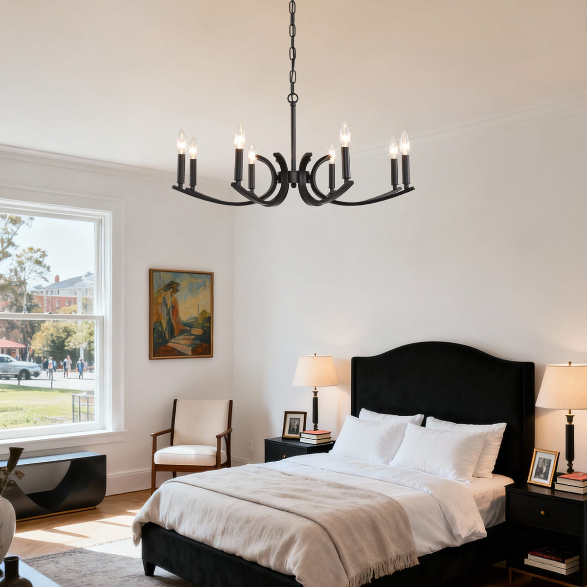 8-Light Farmhouse Chandelier - Matte Black Metal Lighting
