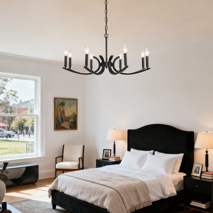 8-Light Farmhouse Chandelier - Matte Black Metal Lighting