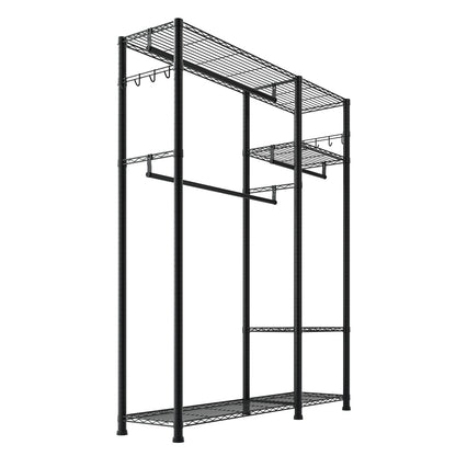 Black Carbon Steel Clothes Rack - 6 Tier Storage