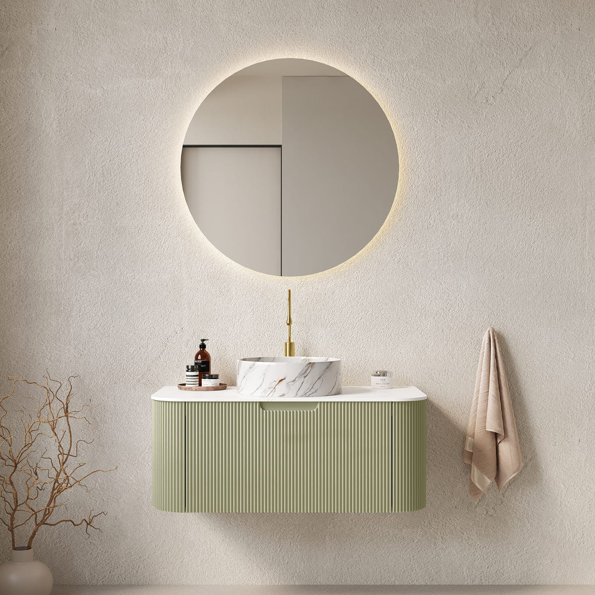 36 Inch Light Green Wall-Mounted Bathroom Vanity with Ceramic Sink
