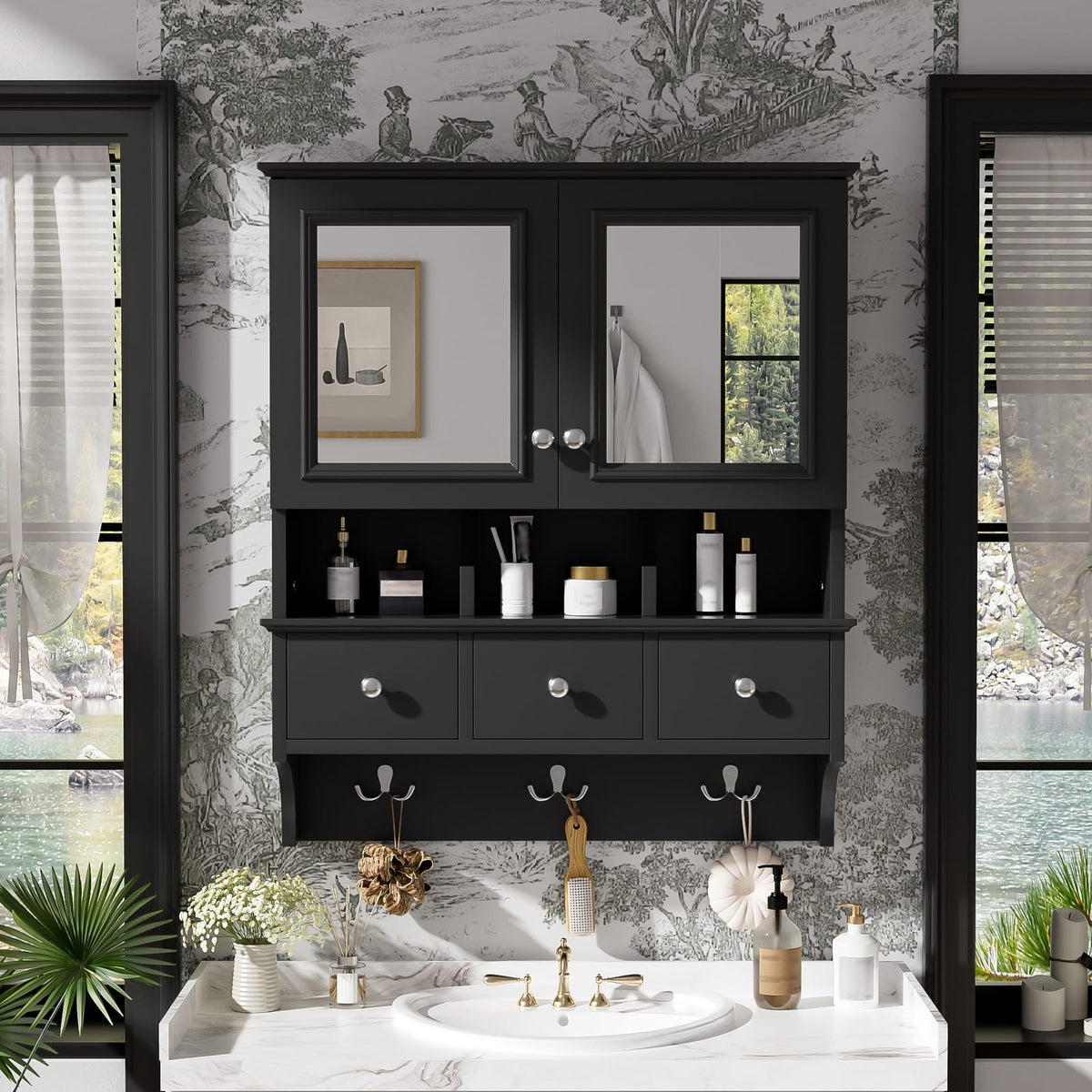 4-in-1 Bathroom Mirror Cabinet - Wall Mounted Storage