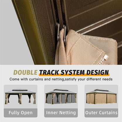 12'x18' Hardtop Gazebo - Brown Aluminum Frame Canopy