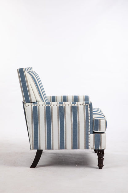 Upholstered Accent Chair Blue & White Striped - Vintage Style