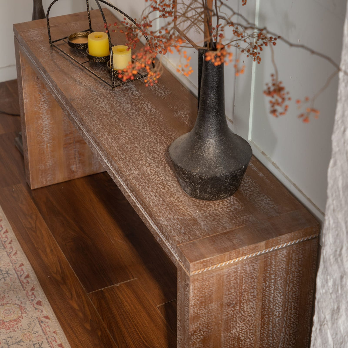 63.78" Natural Wood Console Table - Farmhouse Entryway Sofa Table for Living Room