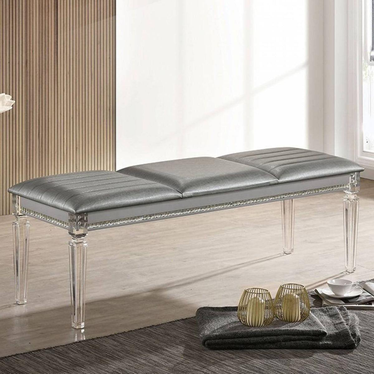 Silver Acrylic Bench - Contemporary Style for Bedroom