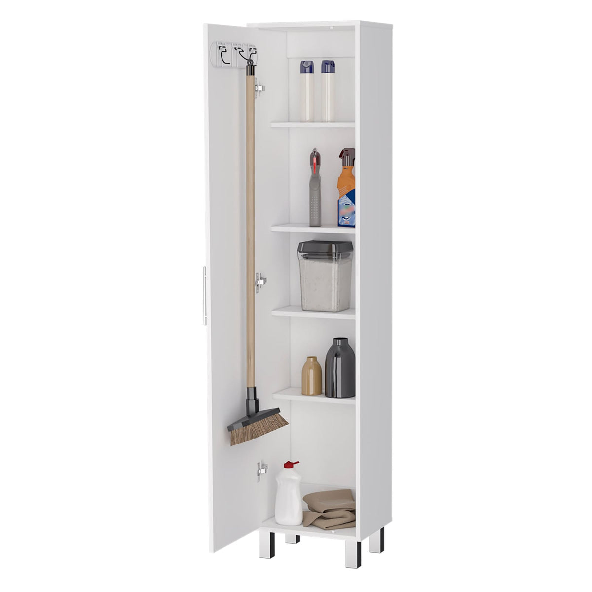 White 5-Shelf Tall Storage Cabinet - Freestanding MDF Cabinet