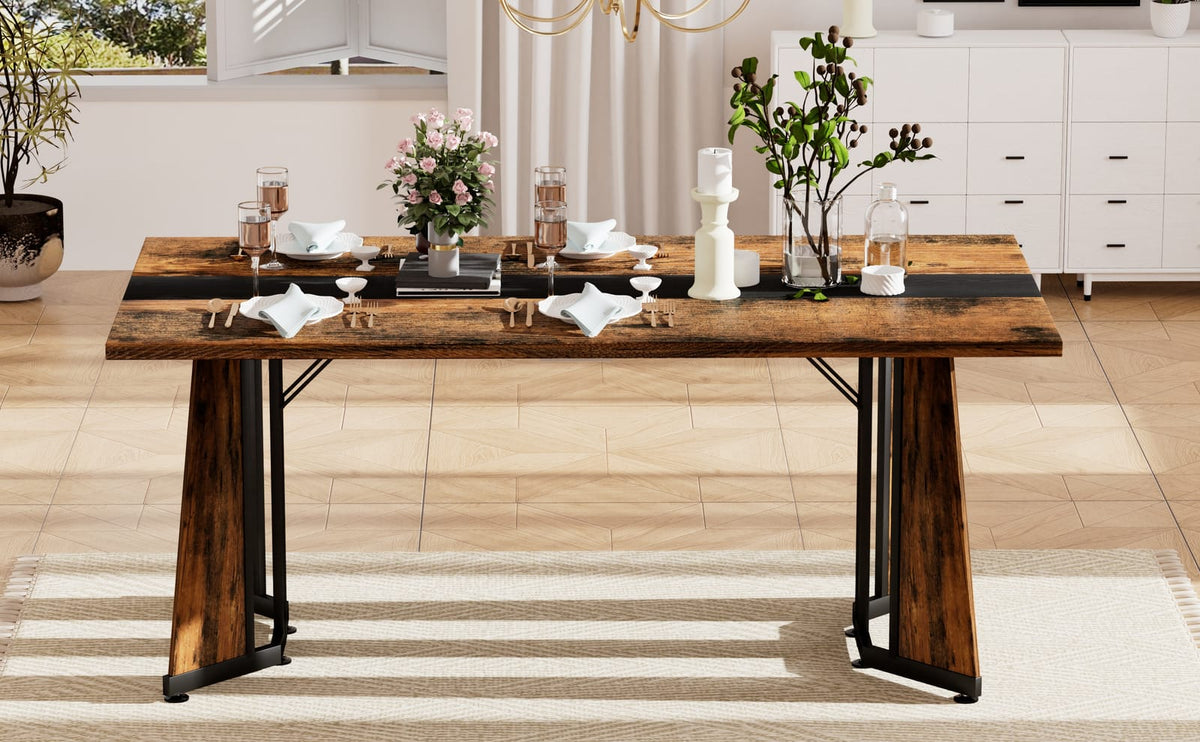 Rustic Brown Black Dining Table for Kitchen Storage and Dining Room