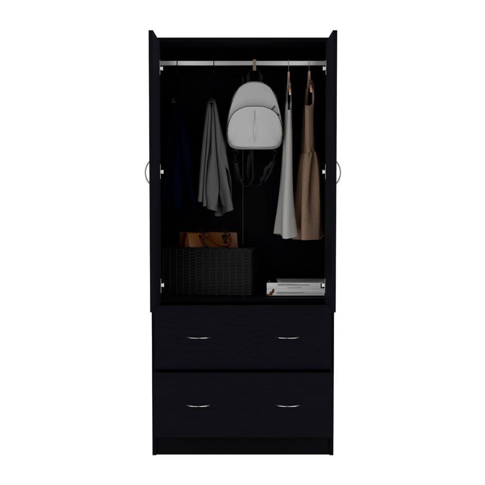 Black Engineered Wood Armoire for Bedroom Storage and Wardrobe