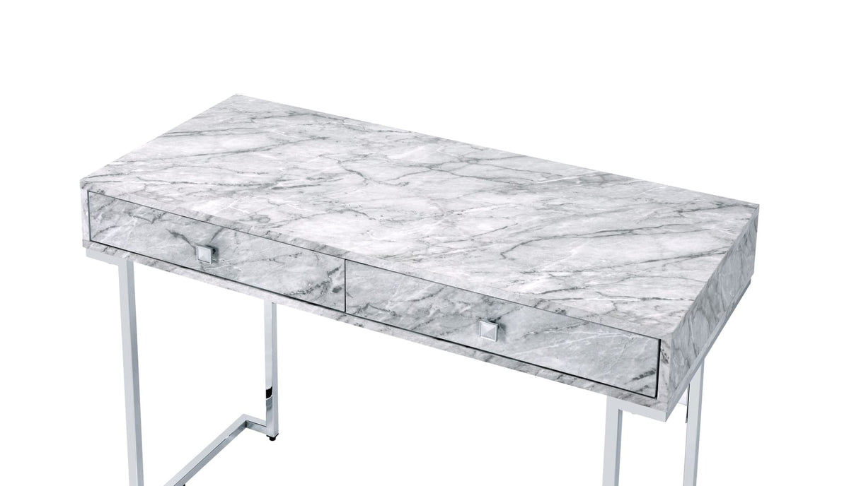 White Faux Marble Writing Desk - 19x42 Inches