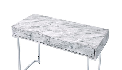 White Faux Marble Writing Desk - 19x42 Inches