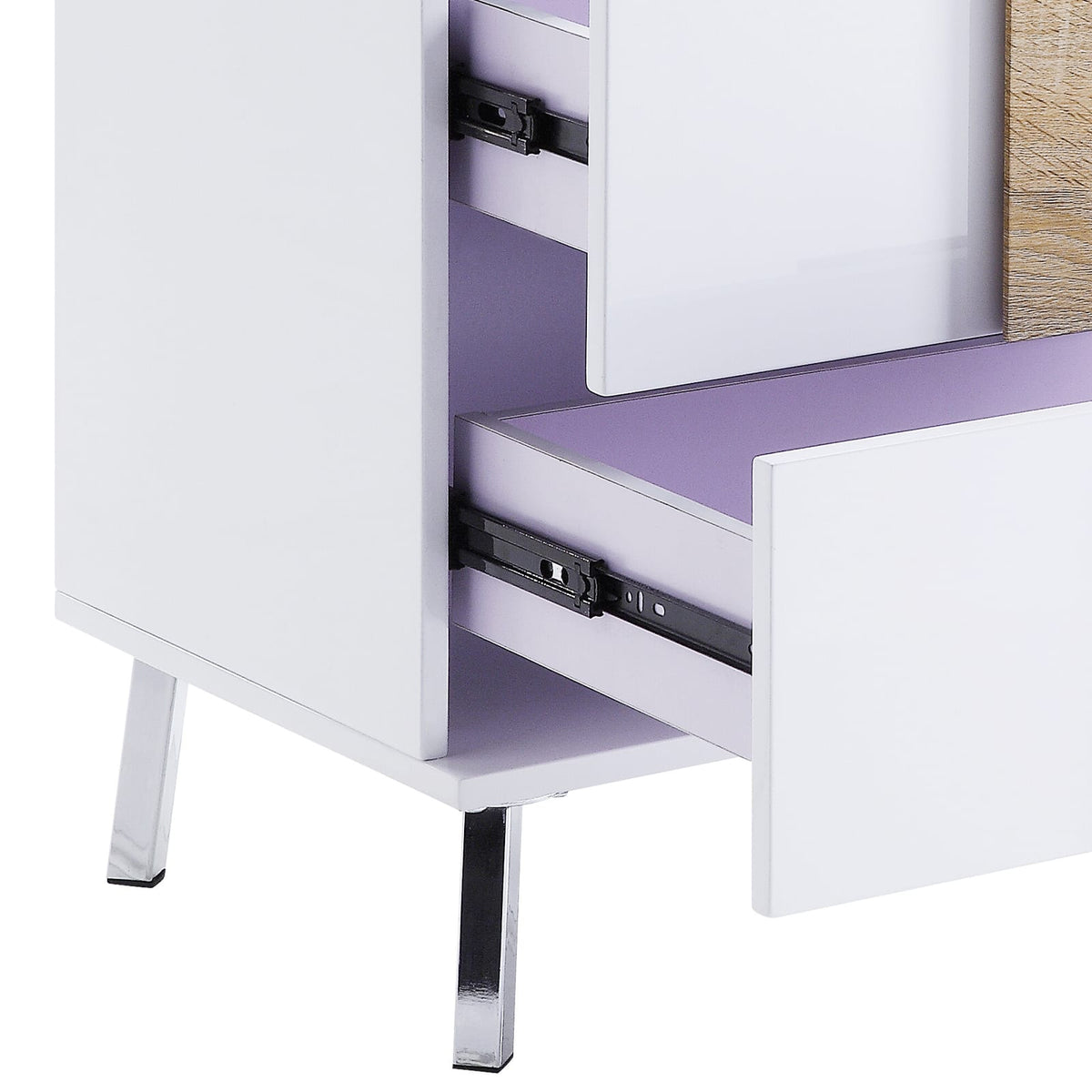 White High Gloss End Table with 2 Drawers - Modern Storage Table
