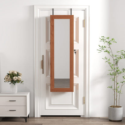 Solid Wood Jewelry Armoire Organizer Cabinet with Full-Length Mirror, 47.5x14.3 in