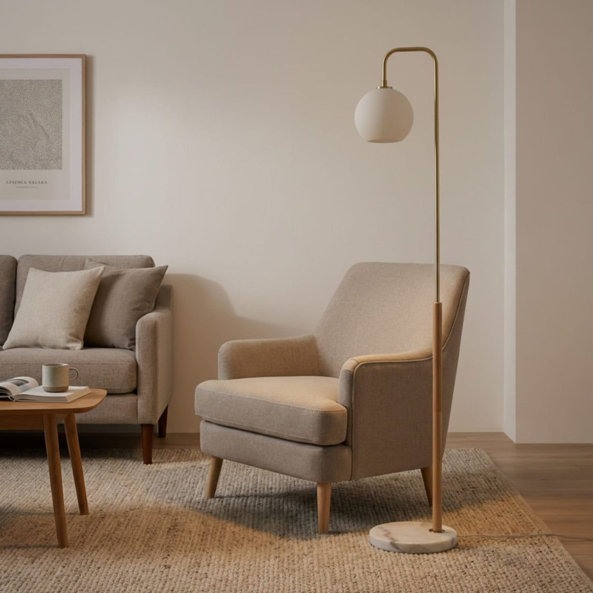 Tall White Marble Floor Lamp - Reading & Study Light