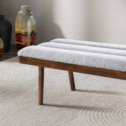 Light Gray Boucle Bench - 18.3" W x 48" L x 16.9" H for Bedroom