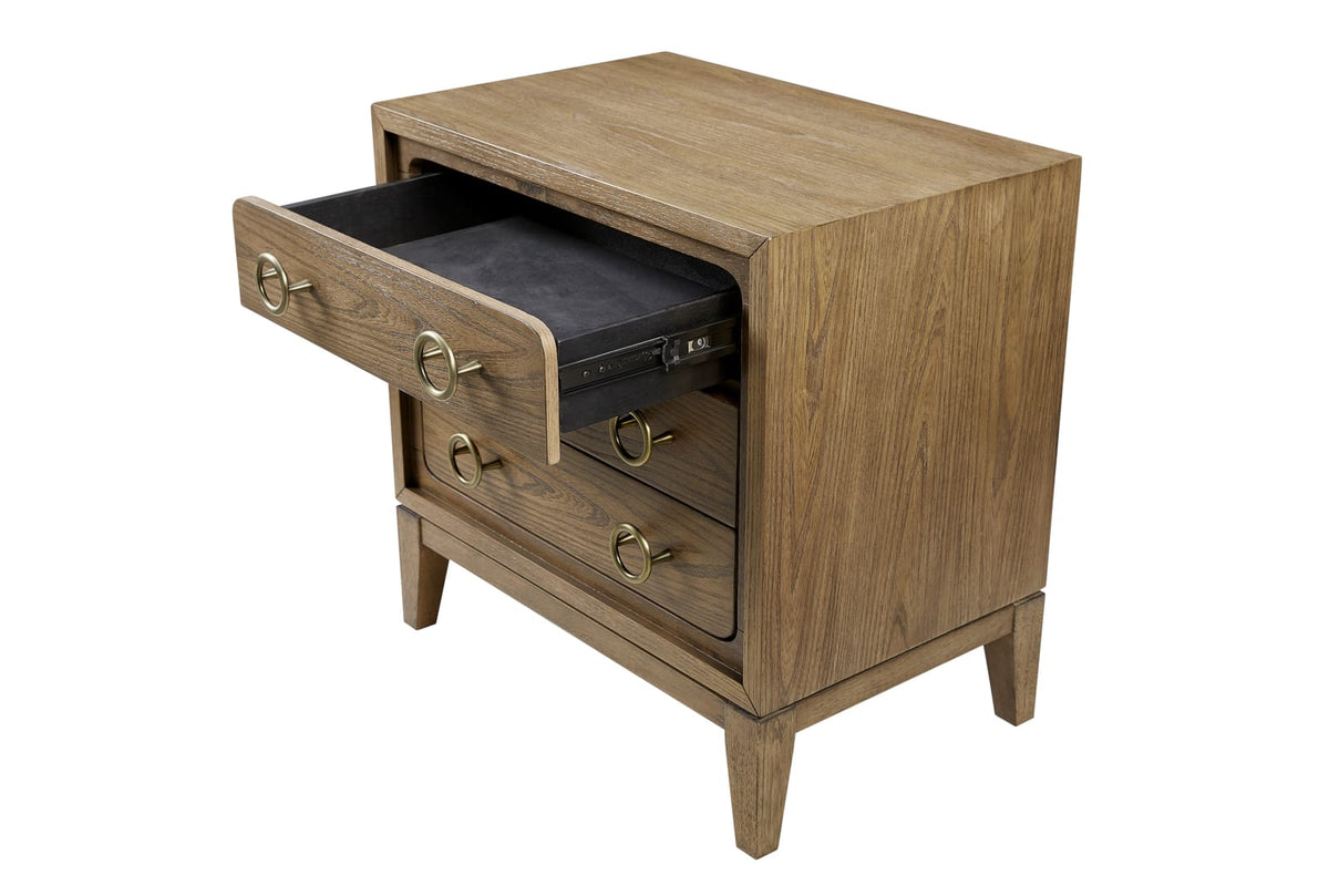 Light Brown Solid Wood Nightstand with Drawers