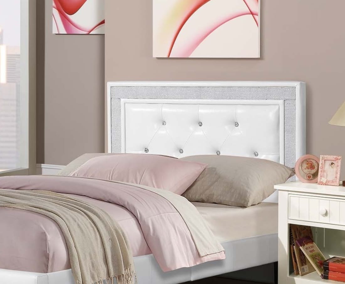 Twin Size White Faux Leather Bed Frame Glam Bedroom