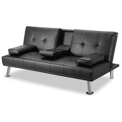 Black PU Sofa Bed - 3 Adjustable Positions