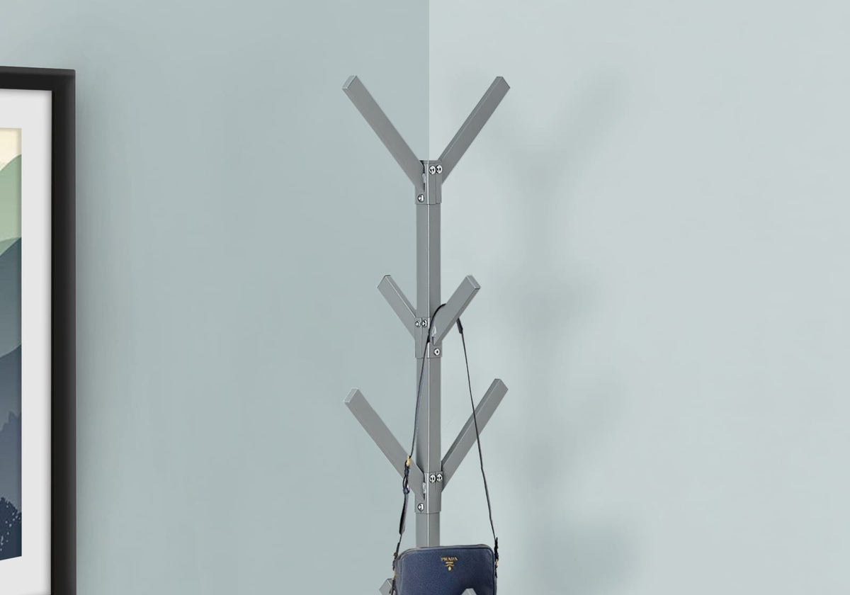 Silver Metal 4-Tier Coat Rack - 8 Hooks for Living Room