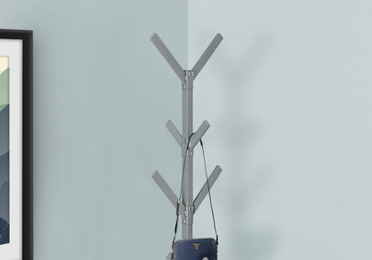 Silver Metal 4-Tier Coat Rack - 8 Hooks for Living Room