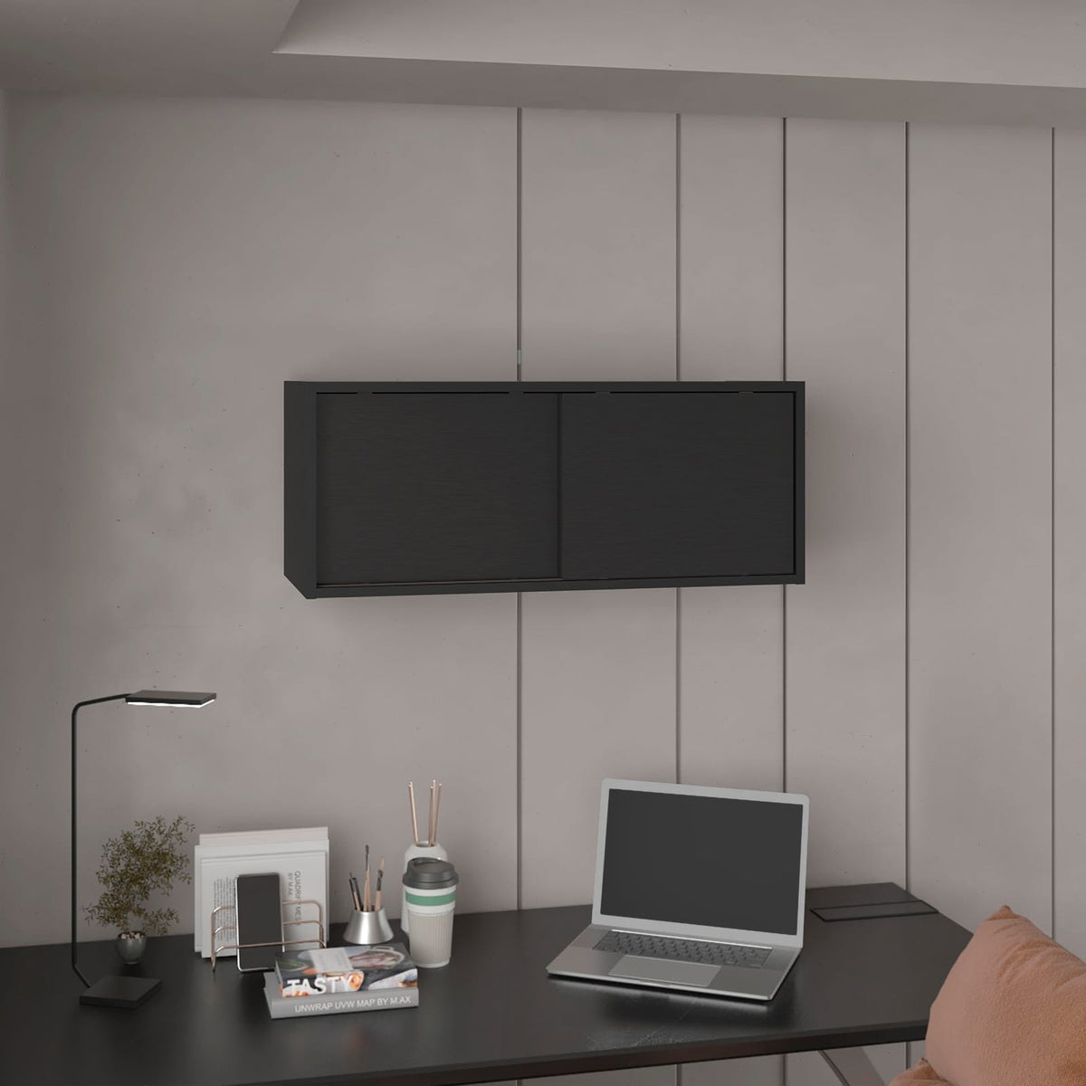 Note 32"W x 13"H Wall Cabinet - Black File Storage