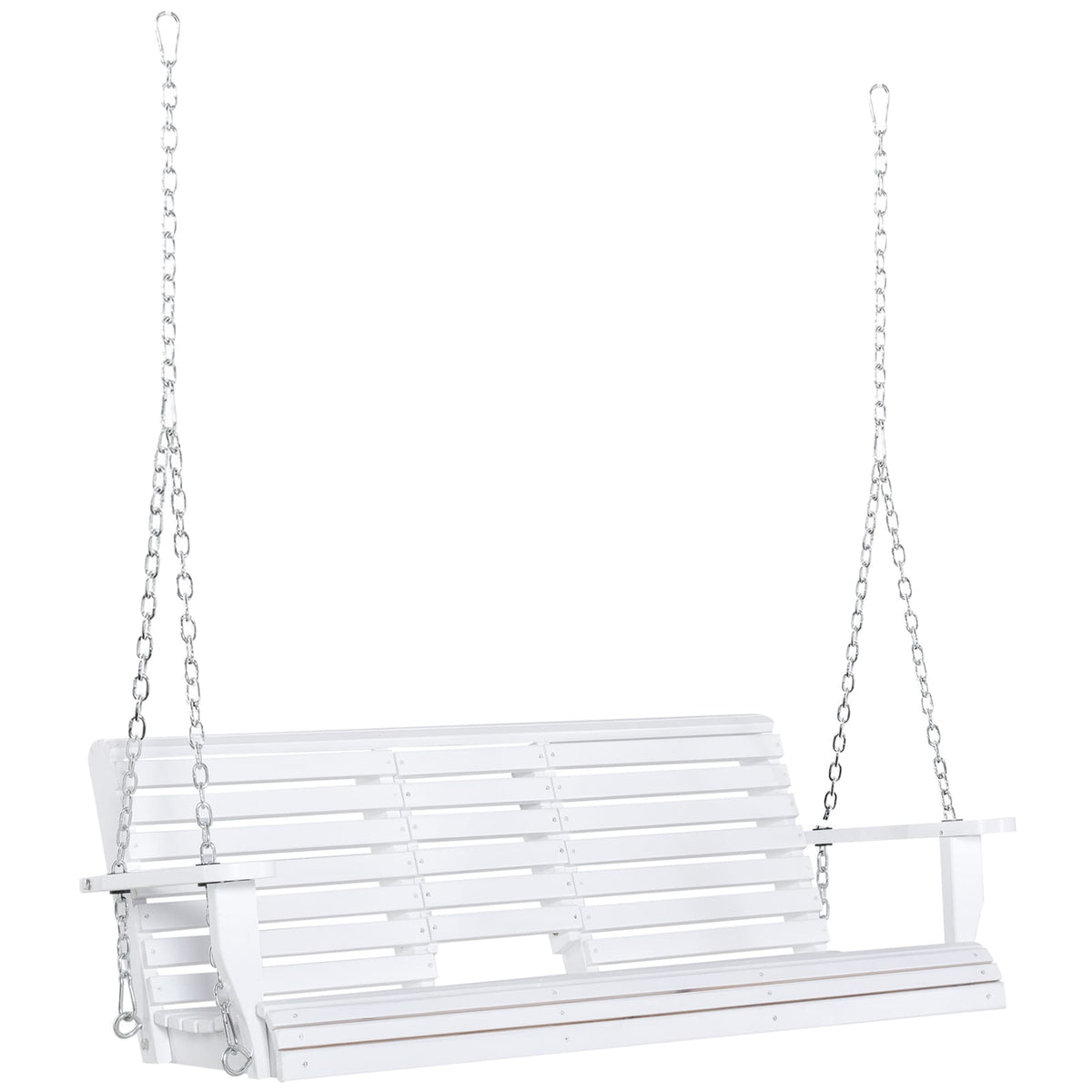 White Wood Steel Patio Swing Bench for Garden Outdoor Relaxation