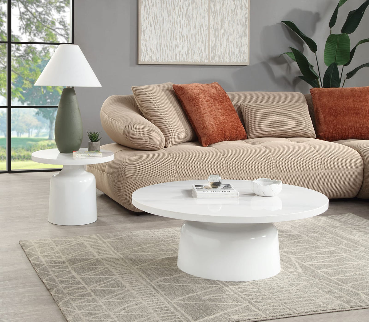 Zaid Engineering Marble & White High Gloss End Table - 22" Round