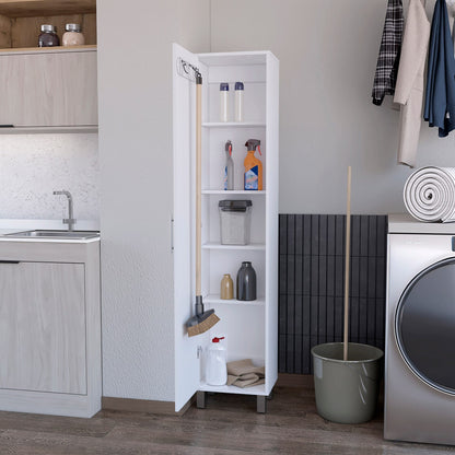 White 5-Shelf Tall Storage Cabinet - Freestanding MDF Cabinet