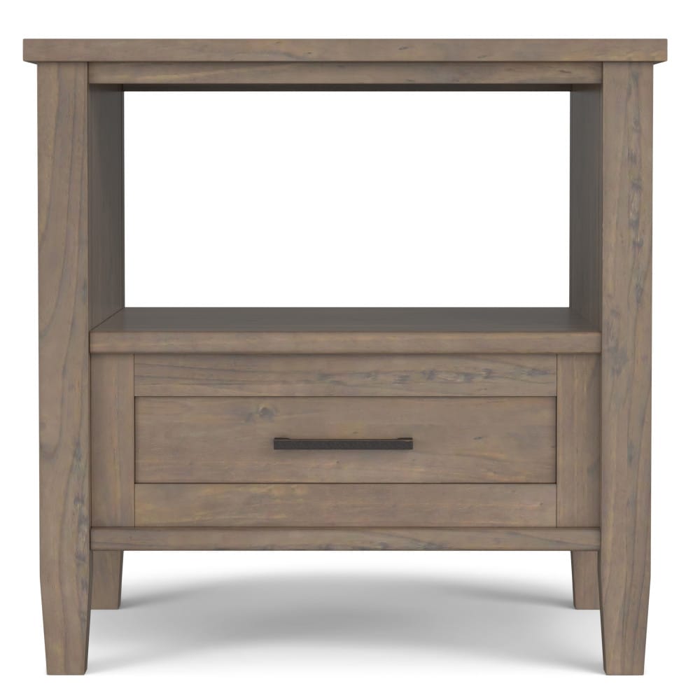 Brown Wood End Table with Storage Drawer for Living Room