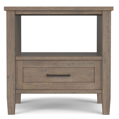 Brown Wood End Table with Storage Drawer for Living Room